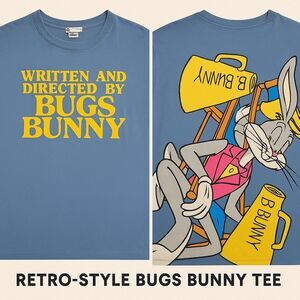 ZARA x Looney Tunes Bugs Bunny Director T-Shirt Large Blue Double Sided